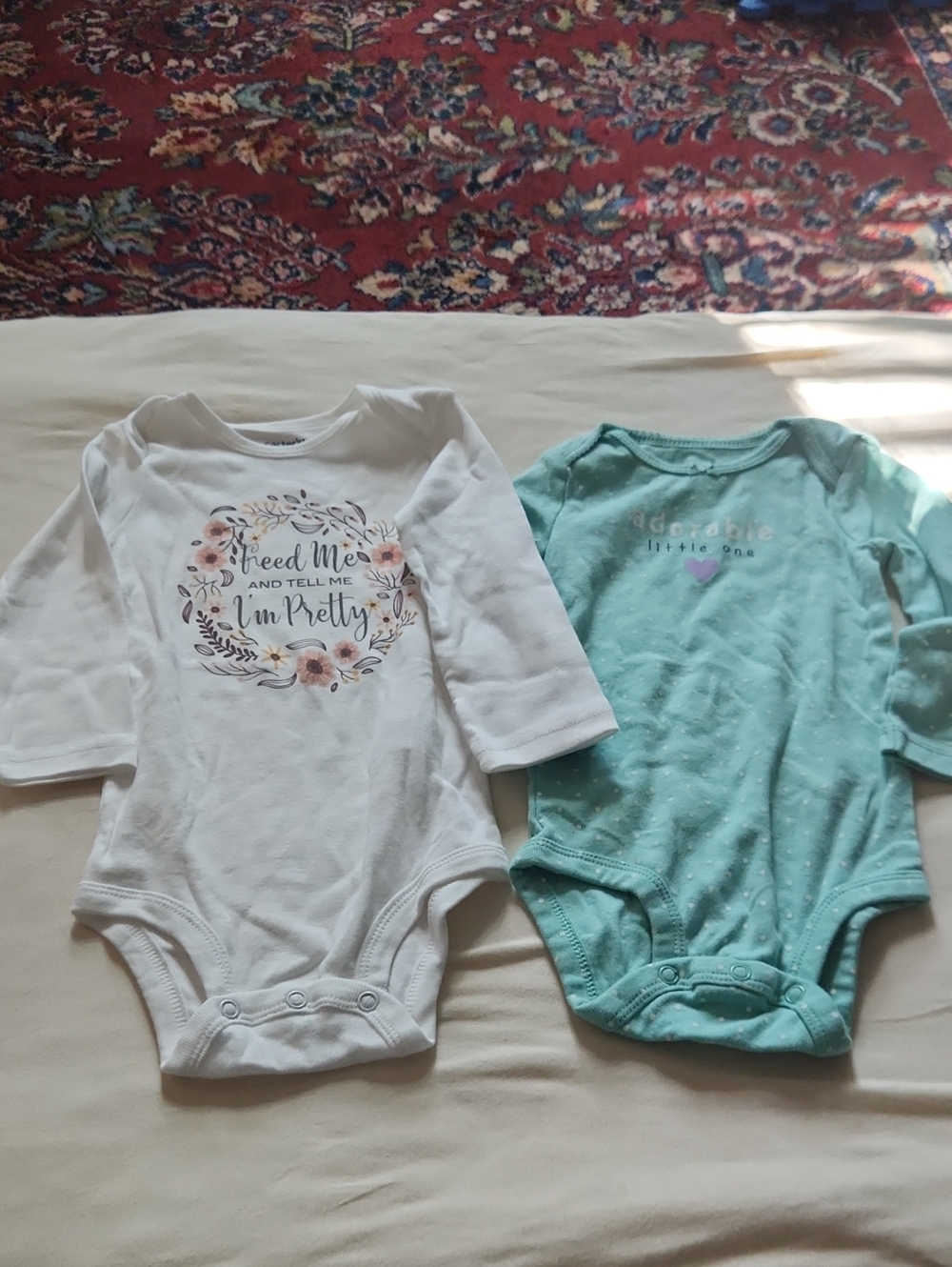 Unbranded Girls' White Floral Long-Sleeve One-Piece Bodysuit